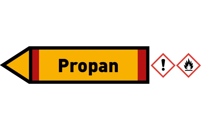 Pfeil links Propan gelb/schwarz 215x40 mm