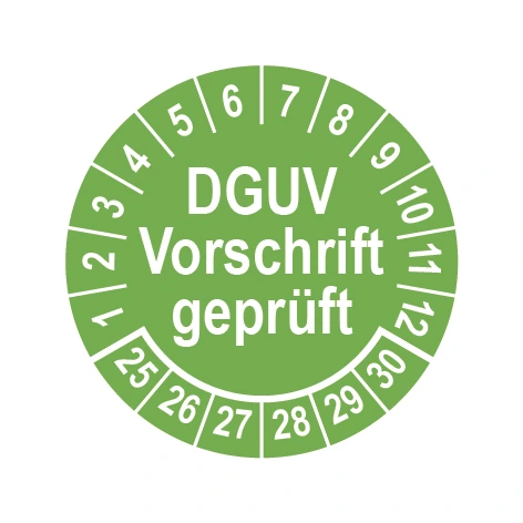 Prüfplakette Ø 25 mm "DGUV Vorschrift geprüft" grün/weiß, 1 VPE (200 Stück)