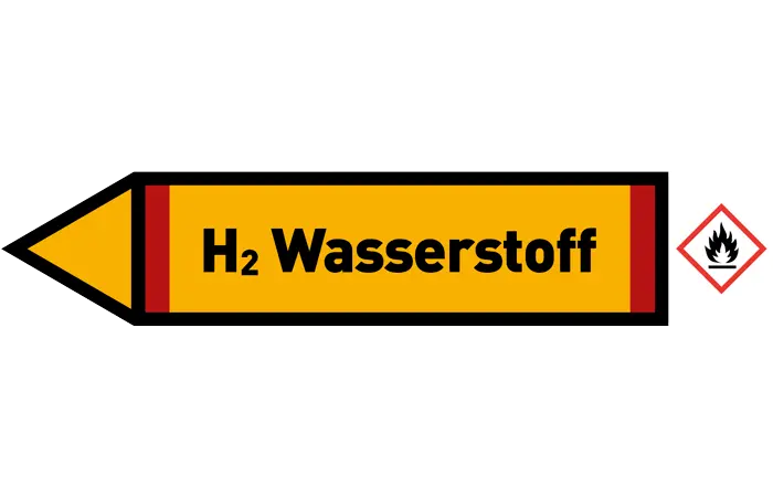 Pfeil links H2 Wasserstoff gelb/schwarz 125x25 mm