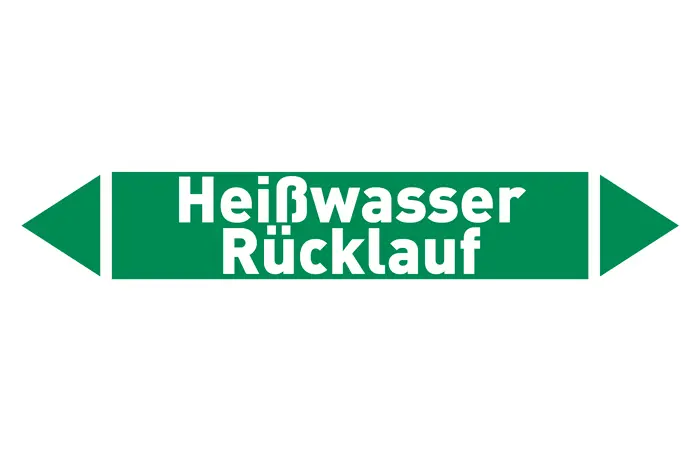 Pfeil Heißwasser Rücklauf grün/weiß 215x40 mm