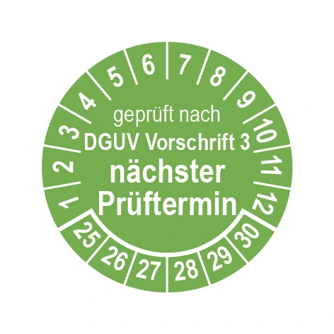 Prüfplakette Ø 25 mm "geprüft nach DGUV Vorschrift 3" grün/weiß, 1 VPE (200 Stück)