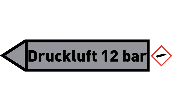 Pfeil links Druckluft 12 bar grau/schwarz 215x40 mm