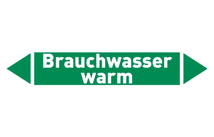 Pfeil Brauchwasser warm grün/weiß 215x40 mm