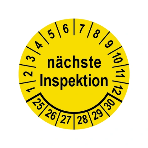 Prüfplakette Ø 25 mm "nächste Inspektion" gelb/schwarz, 1 VPE (200 Stück)