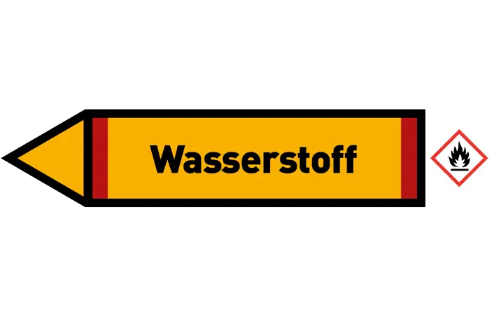 Pfeil links Wasserstoff gelb/schwarz 125x25 mm