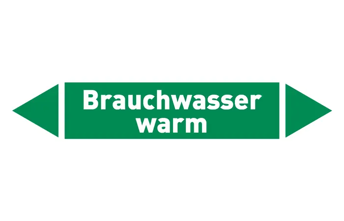 Pfeil Brauchwasser warm grün/weiß 125x25 mm