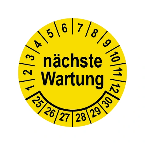 Prüfplakette Ø 25 mm "nächste Wartung" gelb/schwarz, 1 VPE (200 Stück)