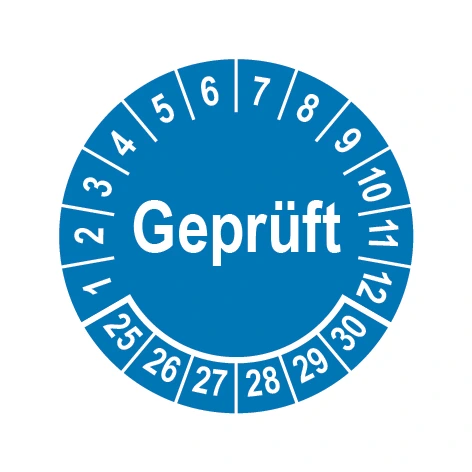 Prüfplakette Ø 25 mm "Geprüft" blau/weiß, 1 VPE (200 Stück)