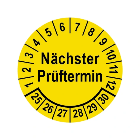 Prüfplakette Ø 25 mm "Nächster Prüftermin" gelb/schwarz, 1 VPE (200 Stück)