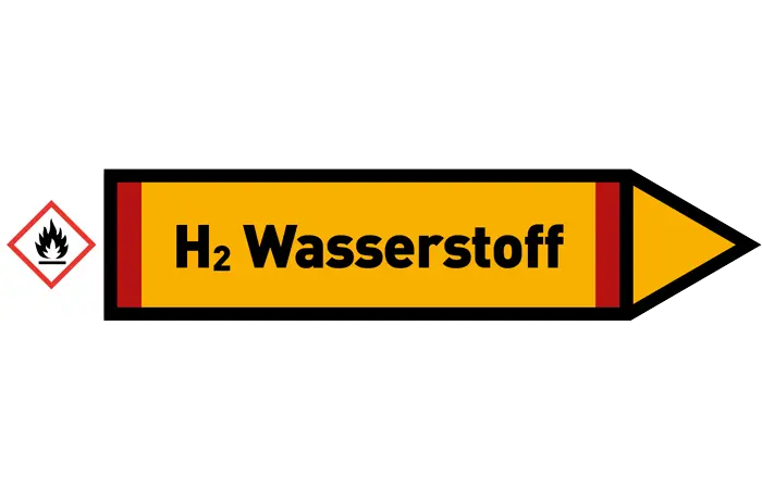 Pfeil rechts H2 Wasserstoff gelb/schwarz 125x25 mm