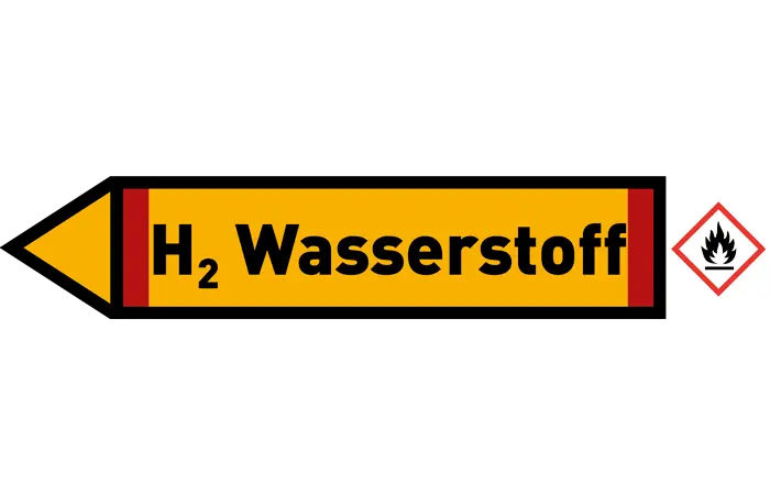 Pfeil links H2 Wasserstoff gelb/schwarz 215x40 mm