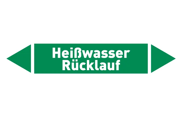 Pfeil Heißwasser Rücklauf grün/weiß 125x25 mm