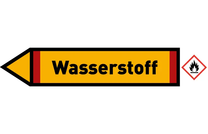 Pfeil links Wasserstoff gelb/schwarz 215x40 mm