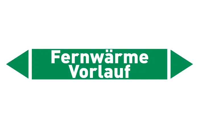 Pfeil Fernwärme Vorlauf grün/weiß 215x40 mm