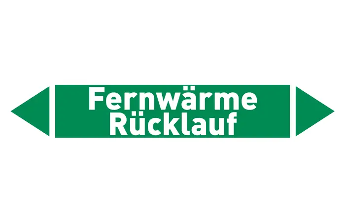 Pfeil Fernwärme Rücklauf grün/weiß 215x40 mm