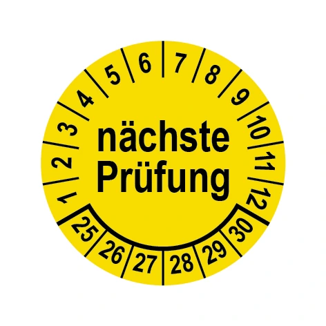 Prüfplakette Ø 30 mm "nächste Prüfung" gelb/schwarz, 1 VPE (200 Stück)