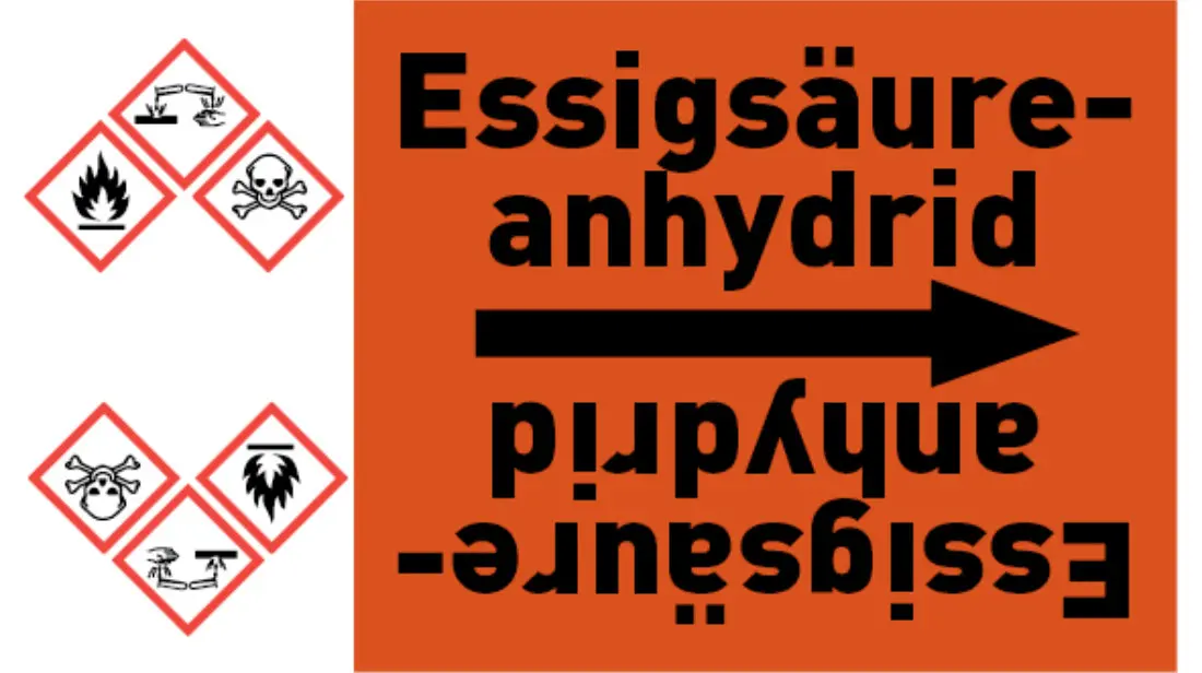 Kennzeichnungsband Essigsäureanhydrid orange/schwarz bis Ø 50 mm 33 m/Rolle