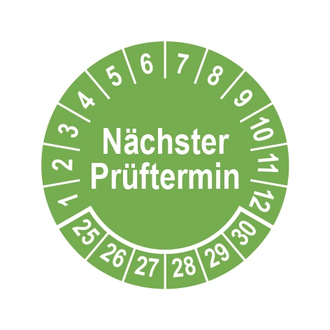 Prüfplakette Ø 25 mm "Nächster Prüftermin" grün/weiß, 1 VPE (200 Stück)