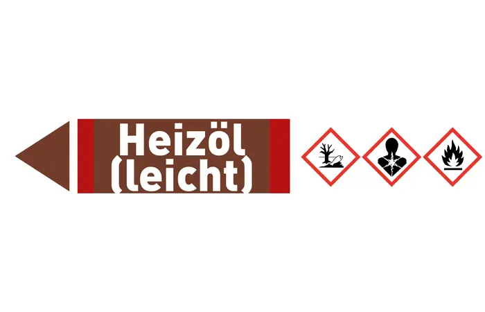Pfeil links Heizöl (leicht) braun/weiß 215x40 mm
