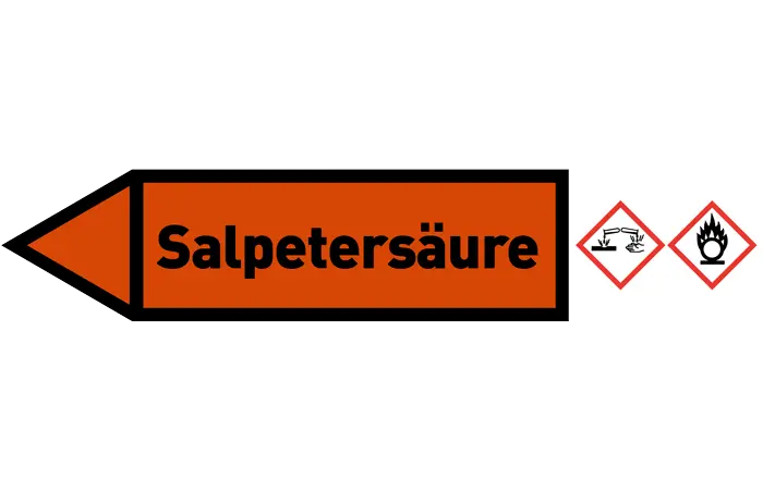 Pfeil links Salpetersäure orange/schwarz 125x25 mm