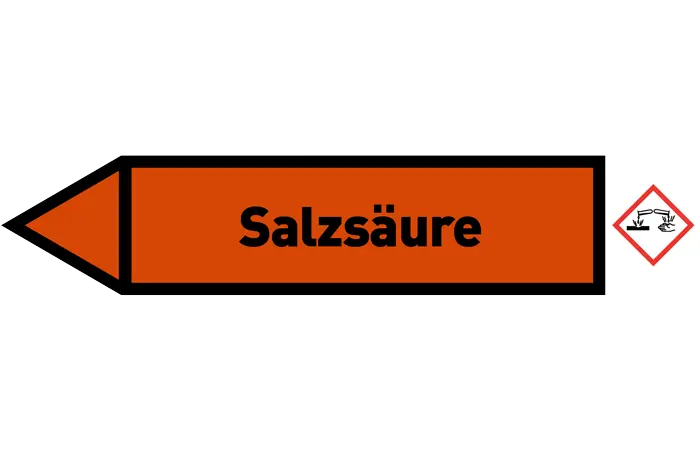 Pfeil links Salzsäure orange/schwarz 125x25 mm