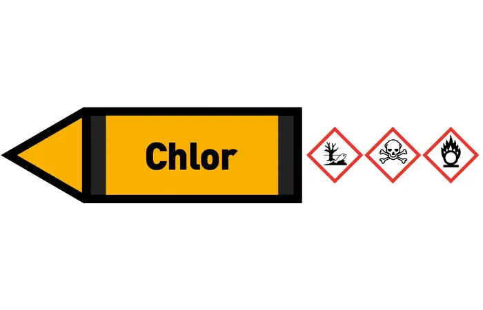 Pfeil links Chlor gelb/schwarz 125x25 mm