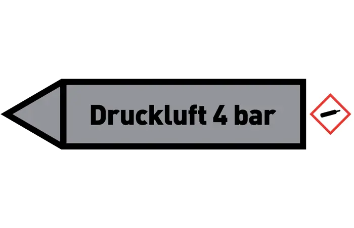 Pfeil links Druckluft 4 bar grau/schwarz 125x25 mm