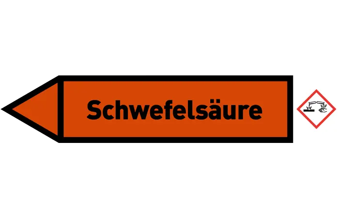 Pfeil links Schwefelsäure orange/schwarz 125x25 mm