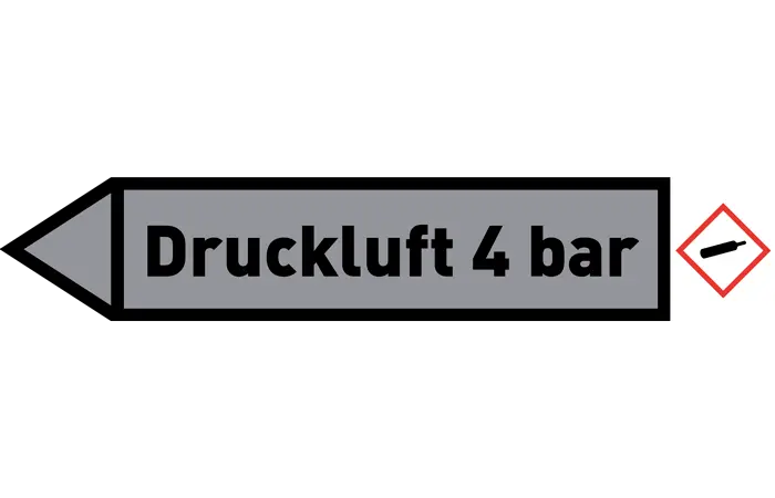 Pfeil links Druckluft 4 bar grau/schwarz 215x40 mm