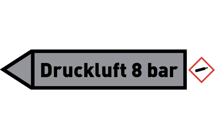 Pfeil links Druckluft 8 bar grau/schwarz 215x40 mm