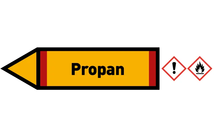 Pfeil links Propan gelb/schwarz 125x25 mm